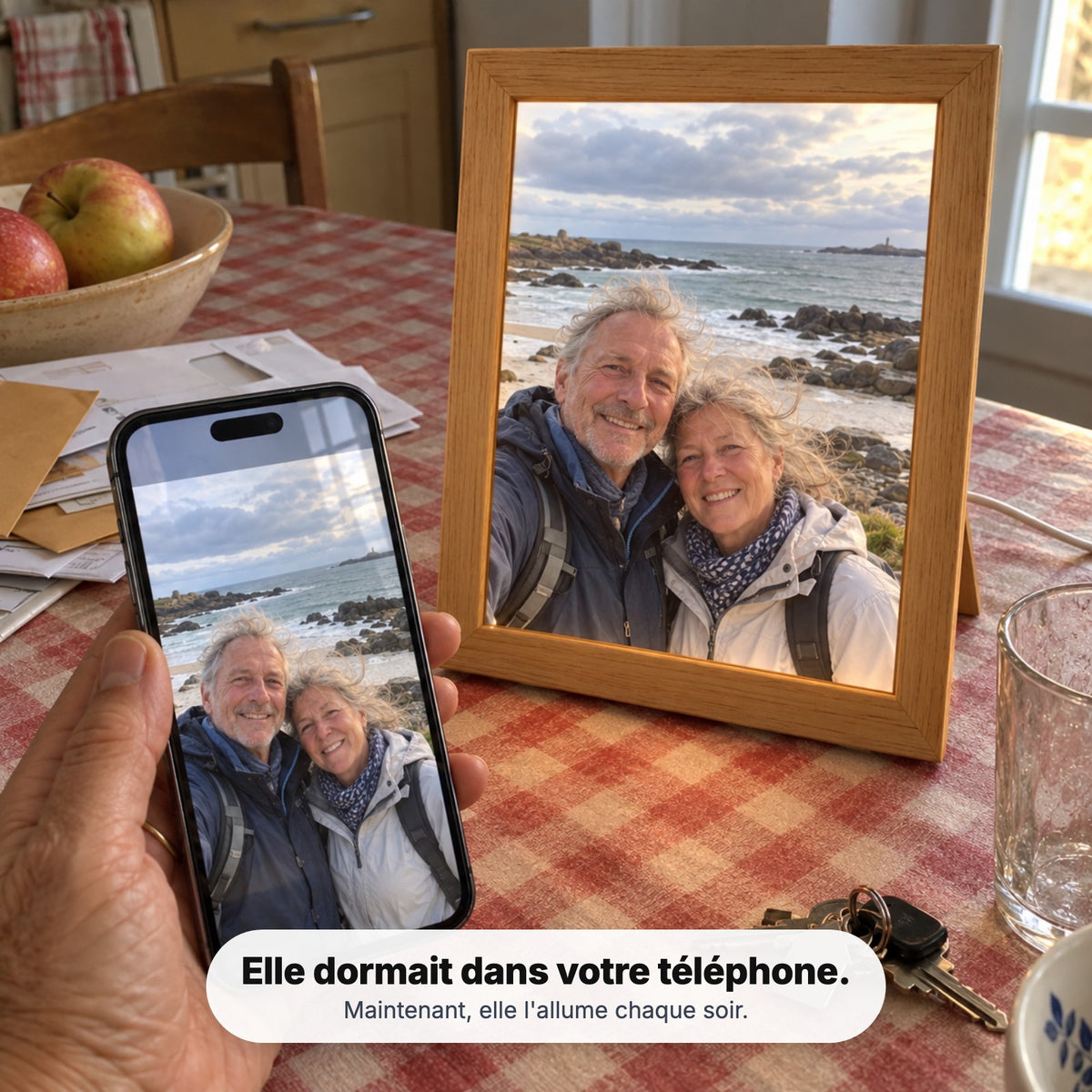 La photo du téléphone, devenue un cadre lumineux